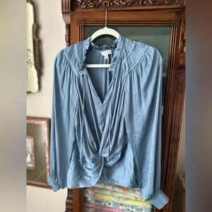 Current Air Blue Silky Long Sleeve Top - M